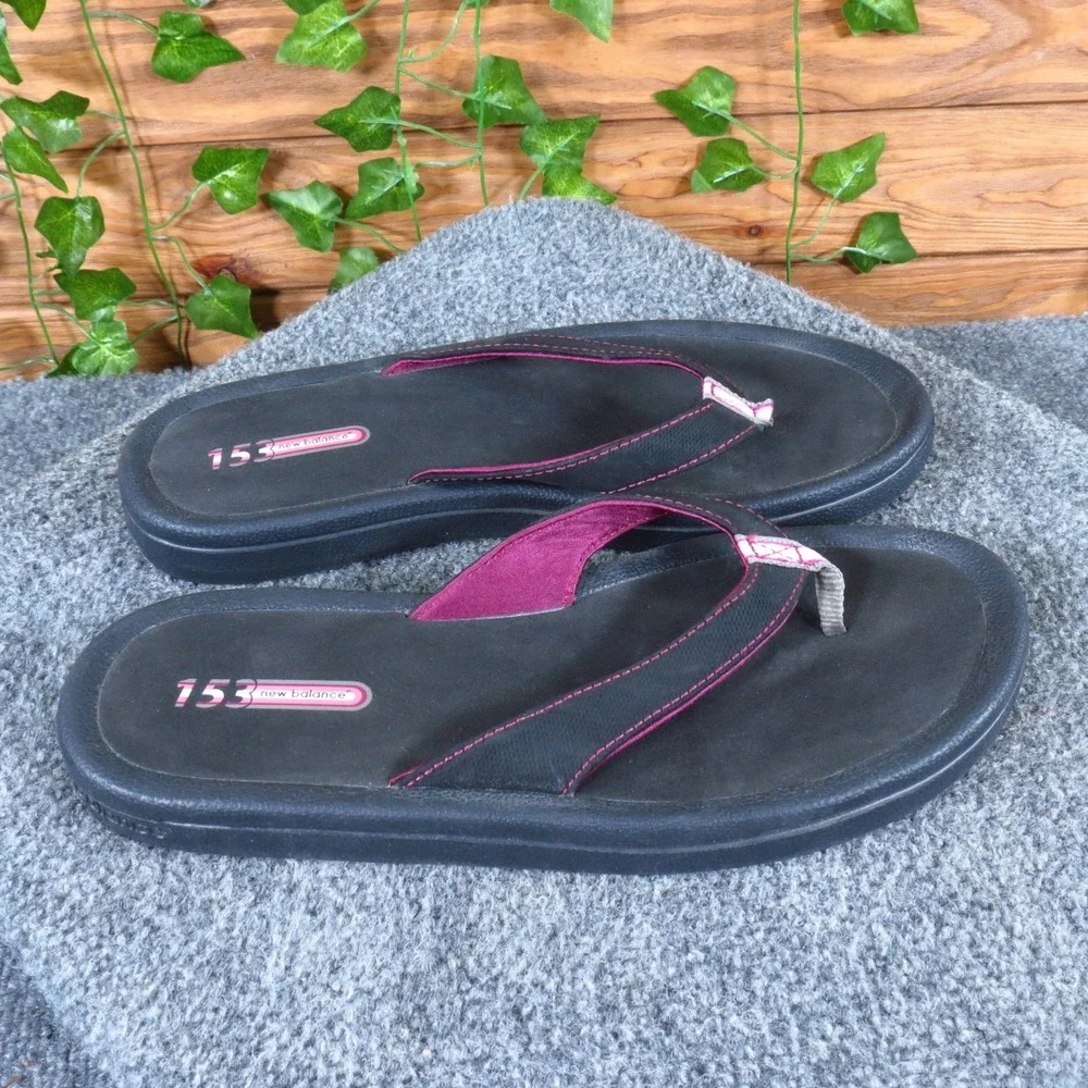 New Balance 153 Rock & Tone Women Flip Flop Sandals Size 10 Recovery Black Pink